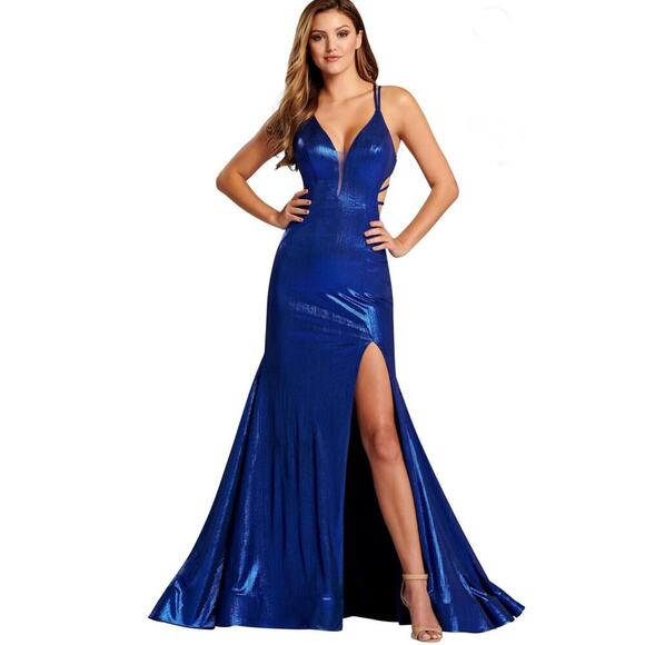 Ellie Wilde Mon Cheri Dresses & Skirts - Ellie Wilde By Mon Cheri Metallic Blue Mermaid Prom Dress 10 Bridesmaid NEW